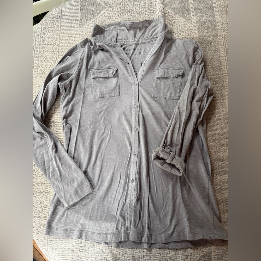 Eddie Bauer grey long sleeve button down, Large tall